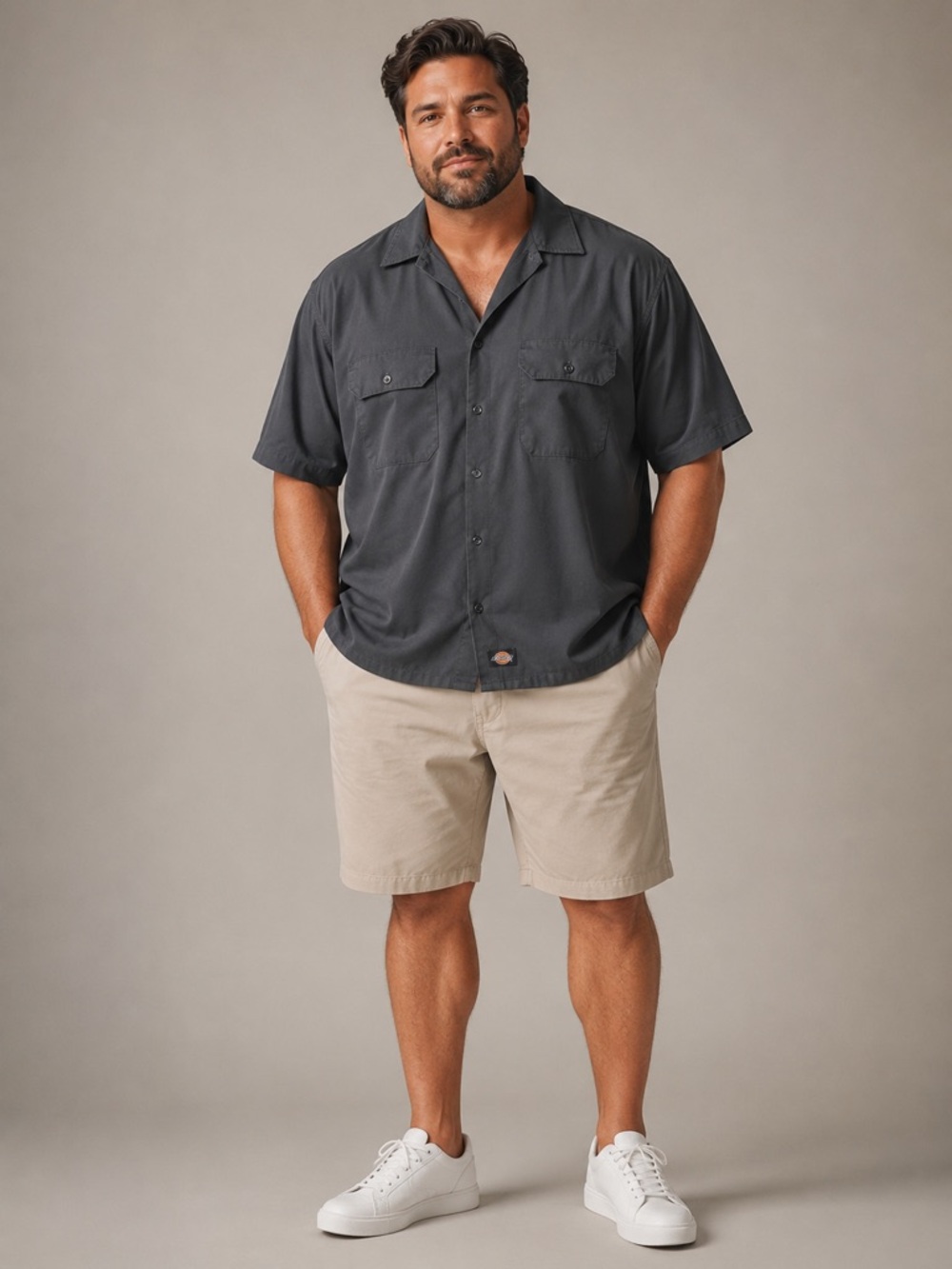 Dickies Men's Dark Gray Short-Sleeve Button-Down Shirt